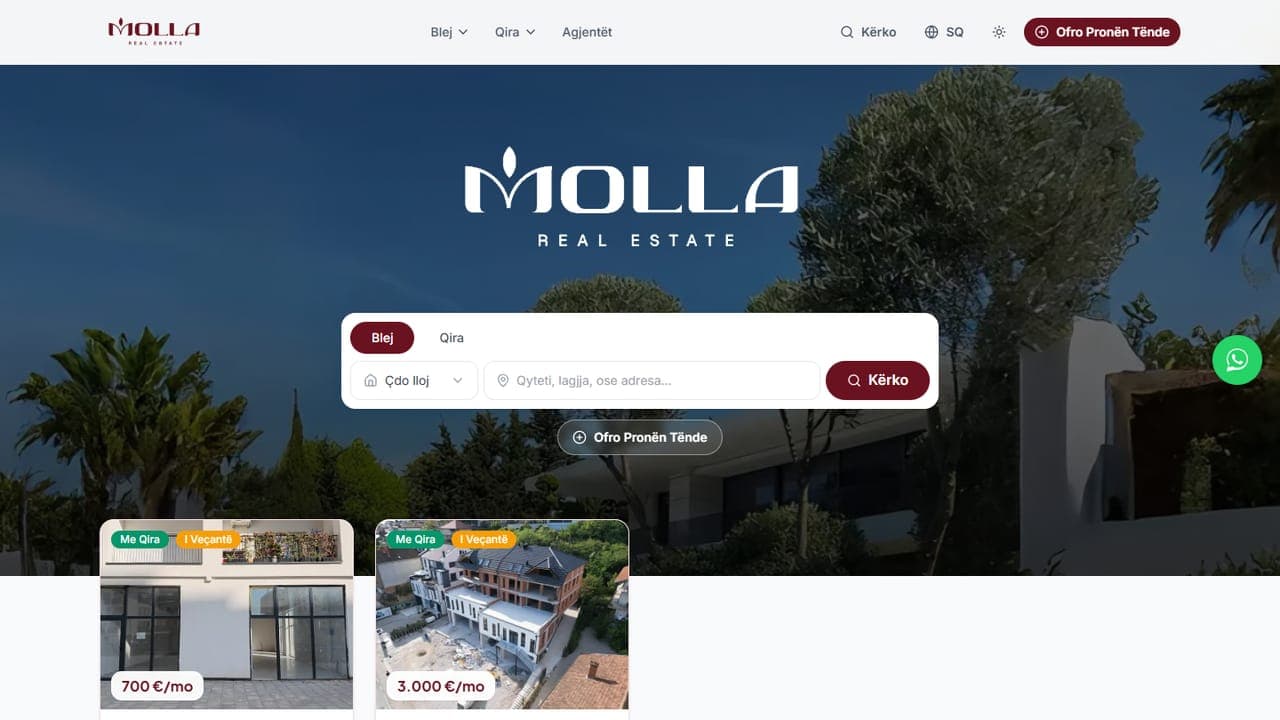 Screenshot of the Molla Real Estate website